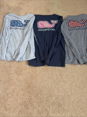 Vineyard Vines Long Sleeve Whale Graphic Tees - Navy, Light Gray & Dark Gray